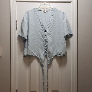 Dizzy Gal Women's Blue Tie Front Top